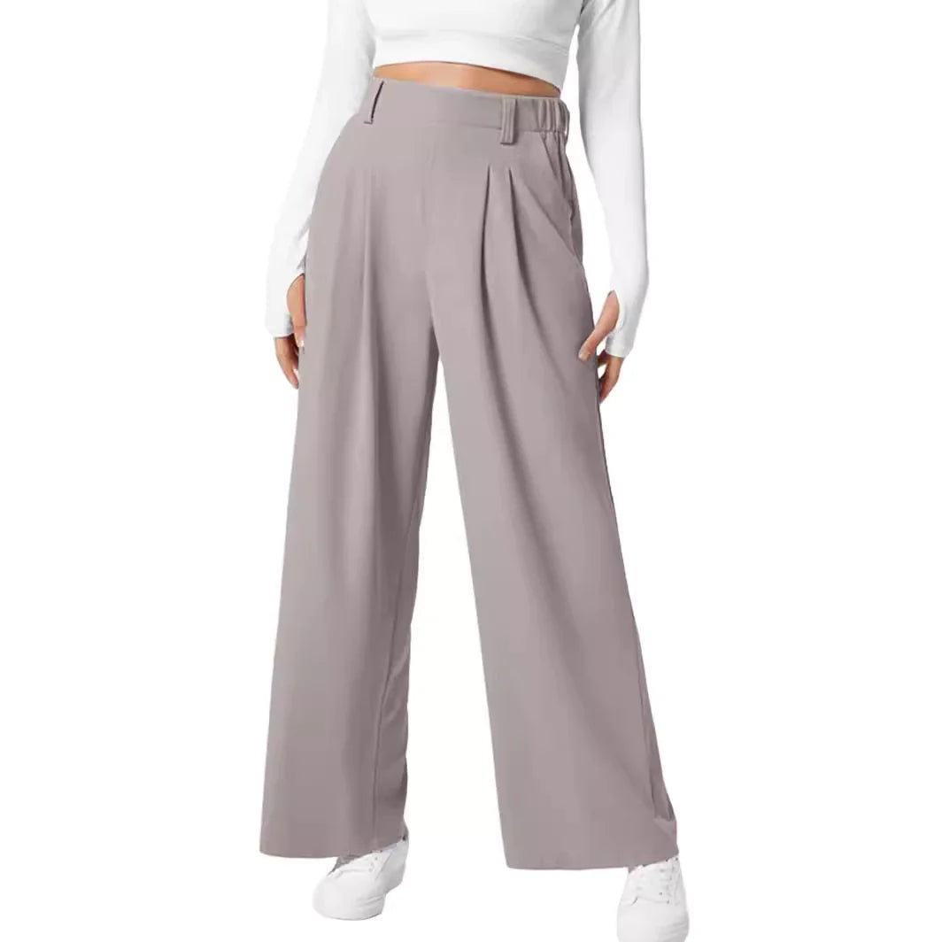 Women's Wide Leg Waffle Knit High Waist Casual Pants with Pockets