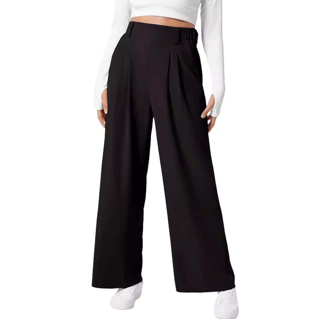 Women's Wide Leg Waffle Knit High Waist Casual Pants with Pockets