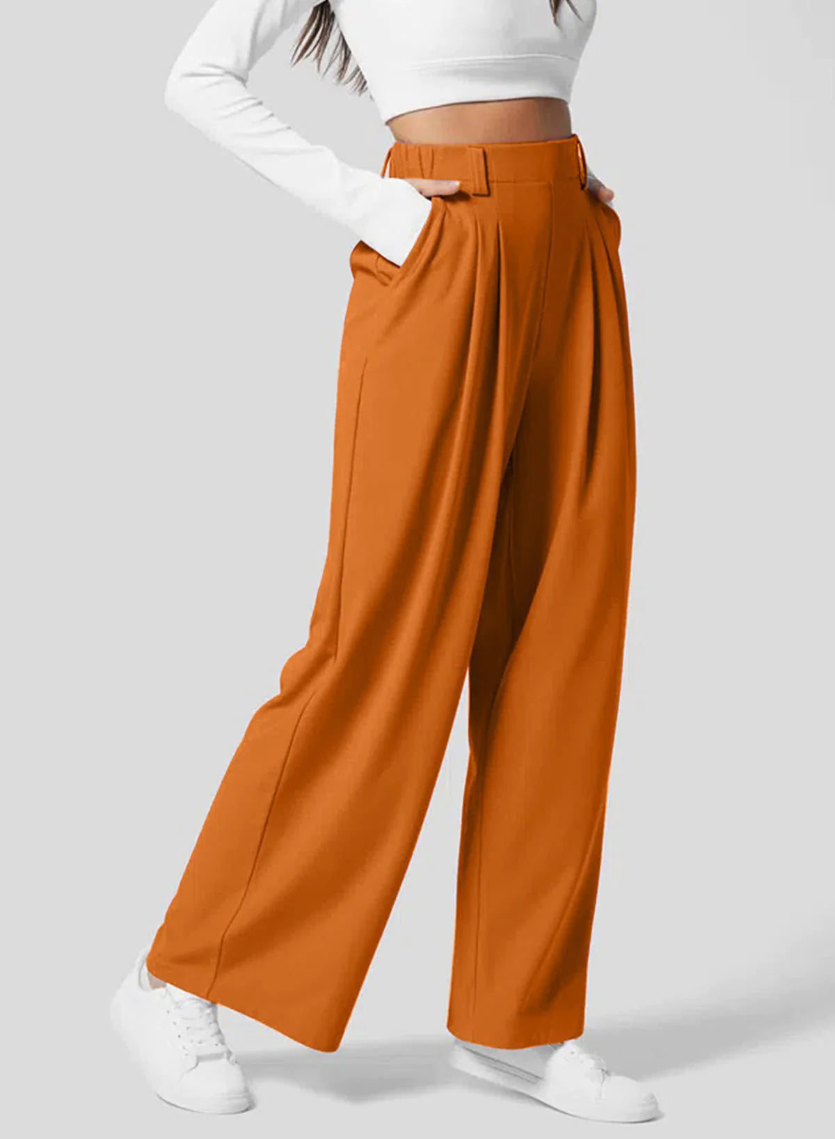 Women's Wide Leg Waffle Knit High Waist Casual Pants with Pockets